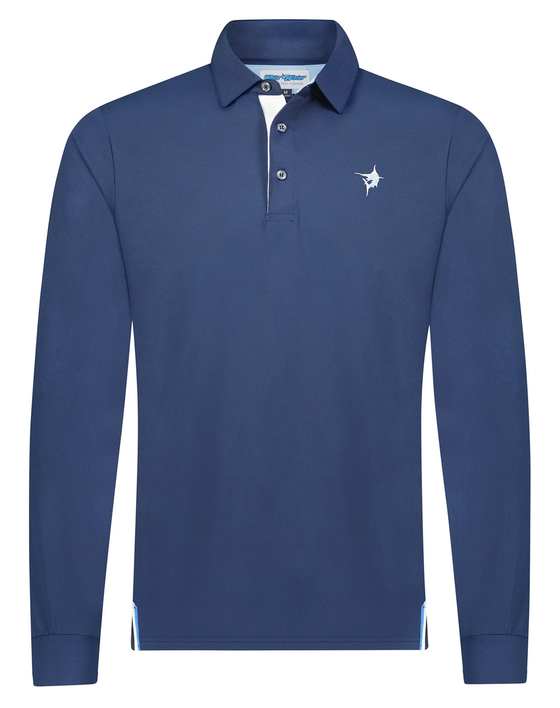 White Water Life Coast long sleeve polo shirt in navy, featuring a collared design and button-up front, casual and stylish.