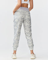 Goal Five Excel Jogger 7/8 length training pant in ash camo, back view showing comfortable athletic fit and tapered design.