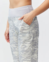 Goal Five Excel Jogger 7/8 length training pant in ash camo, showing side view with elastic waistband and tapered fit.