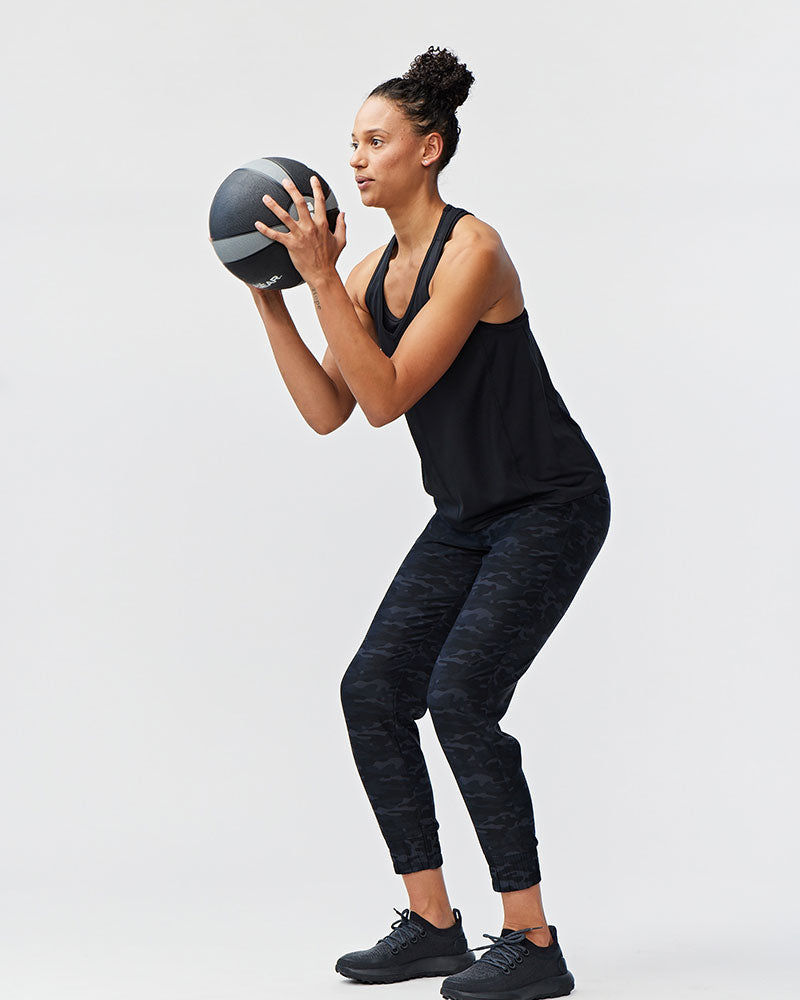 Goal Five Excel Jogger 7/8 length 28-inch training pants in black camo, featuring a comfortable fit and athletic design.