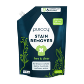 Puracy laundry stain remover bottle with label, designed to eliminate tough stains from clothing and fabrics.