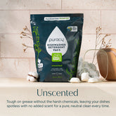 Puracy dishwasher detergent pods with multiple pods in a clear container, designed for effective cleaning of dishes.