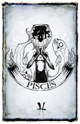 Pisces zodiac sign poster featuring artistic illustration, part of Shawn Coss Zodiac Prints collection by Any Means Necessary Clothing.