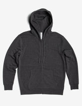 Unisex charcoal heather fleece zip hoodie by SpectraUSA, midweight fleece with full zip and adjustable hood.