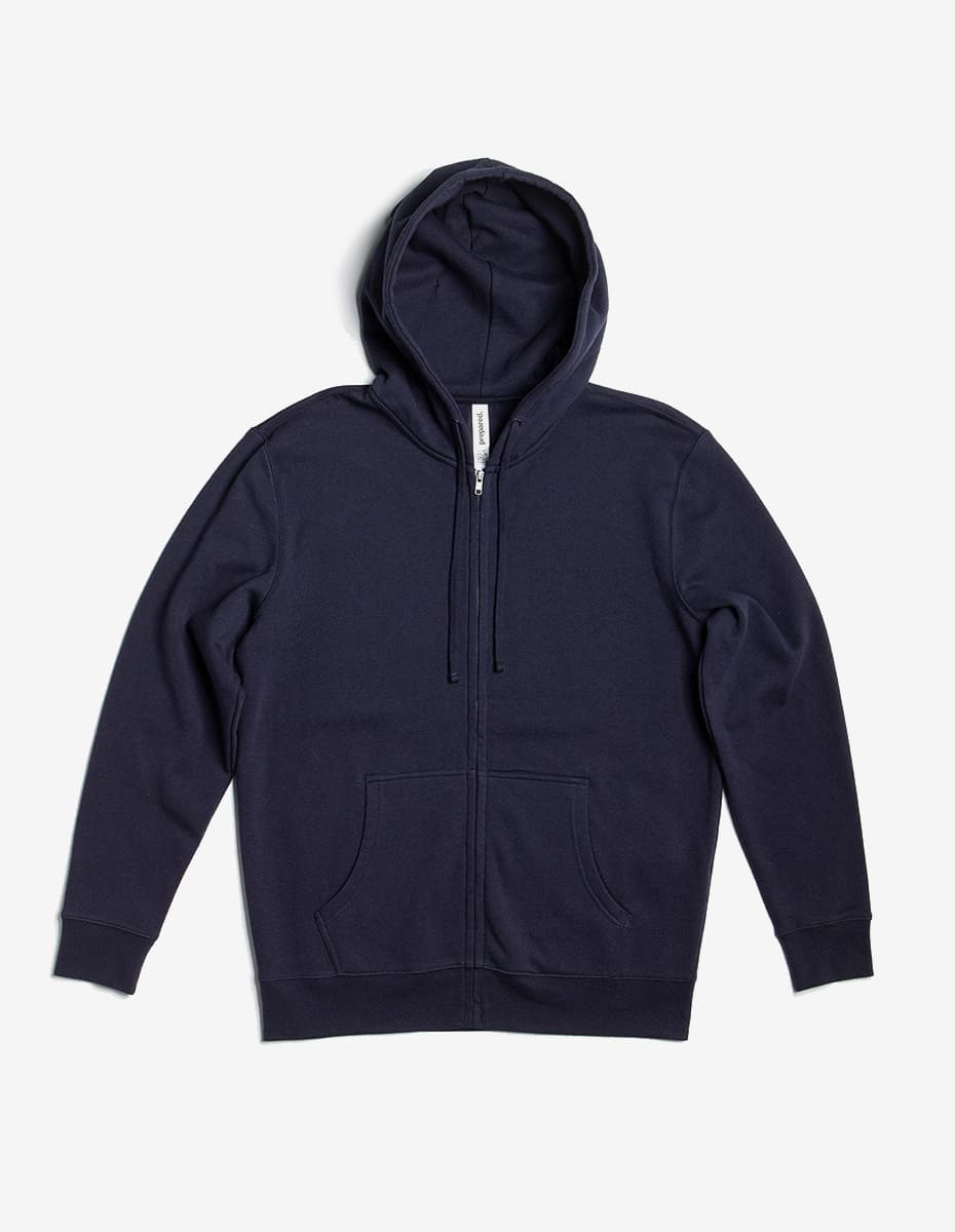 Unisex navy midweight fleece zip hoodie by SpectraUSA, featuring a full front zipper and comfortable casual fit.