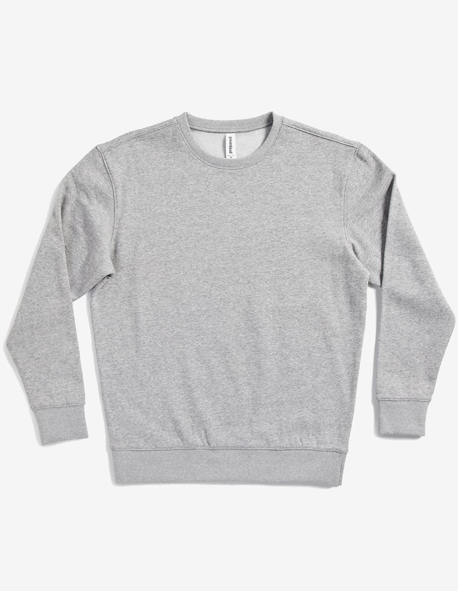 SpectraUSA fleece crew neck sweatshirt in athletic heather, unisex midweight drop shoulder design, flatlay view.
