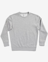 SpectraUSA fleece crew neck sweatshirt in athletic heather, unisex midweight drop shoulder design, flatlay view.