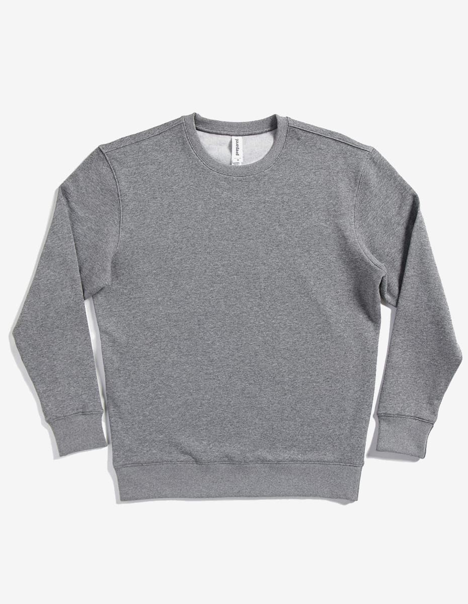 SpectraUSA crew neck fleece sweatshirt in gunmetal heather, unisex midweight drop shoulder design, flatlay view.