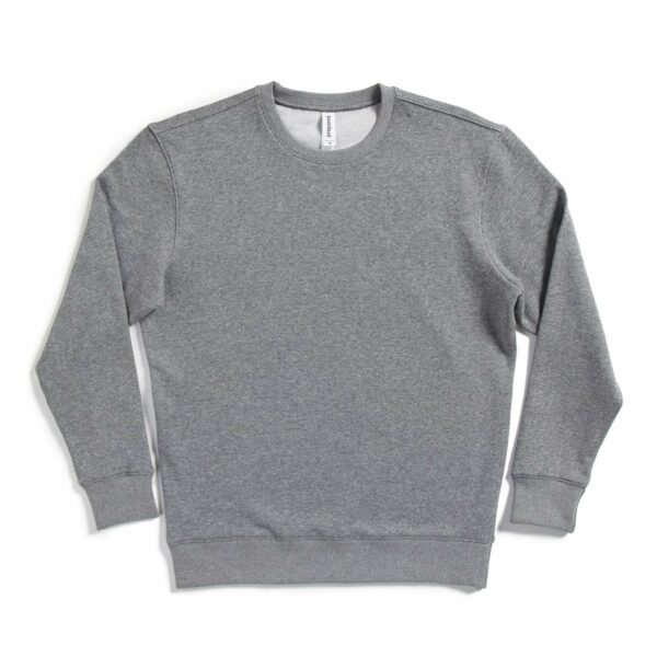 SpectraUSA unisex fleece crew neck sweatshirt in gunmetal heather, featuring a drop shoulder design, flatlay view.