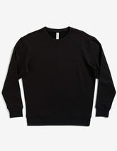 Black fleece crew neck sweatshirt by SpectraUSA, unisex midweight drop shoulder design, flatlay image showing front view.