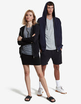 Unisex lightweight fleece zip hoodie in navy and black by SpectraUSA, featuring a full-zip design and casual fit.