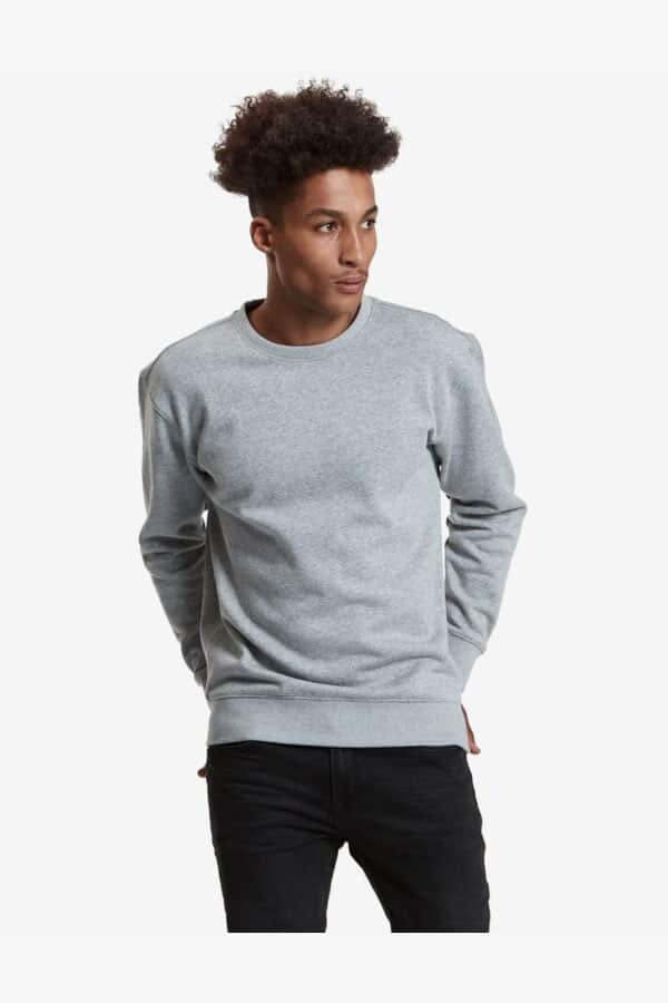 SpectraUSA unisex midweight fleece crew neck sweatshirt with drop shoulder in athletic heather, casual and comfortable design.