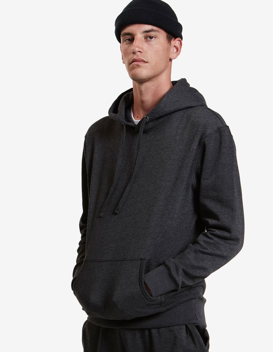 SpectraUSA midweight fleece hoodie pullover in charcoal heather, unisex, with hood and casual fit.