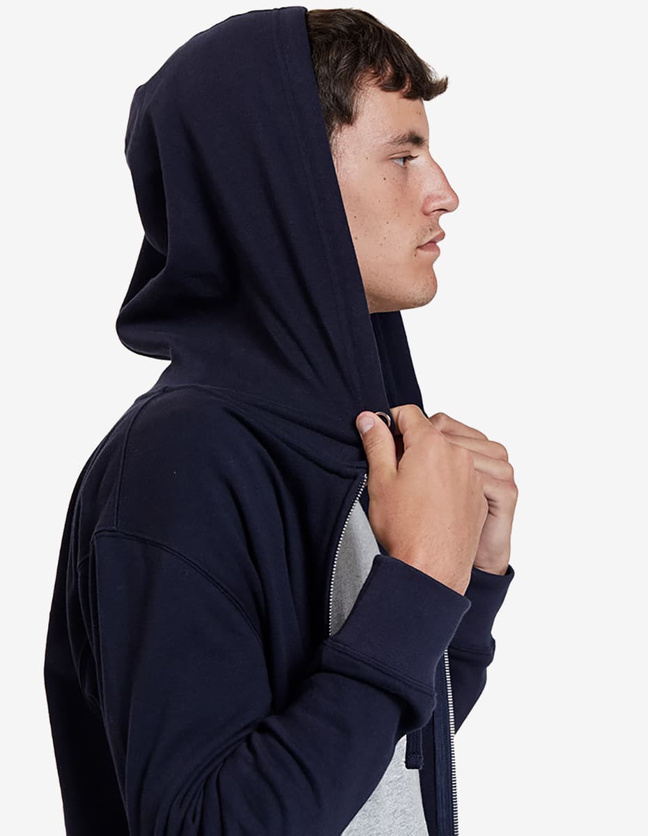 Lightweight navy fleece zip hoodie by SpectraUSA, unisex midweight fleece with full zip and comfortable fit.