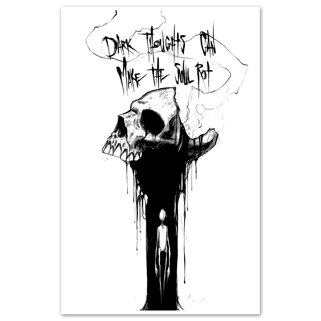 Soul Rot poster featuring dark, abstract artwork by Any Means Necessary Clothing, 11x17 inch print with intricate design.