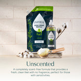 Three 16oz bottles of Puracy unscented dish soap in a 3-pack, showing the label and clear bottles filled with dish soap.
