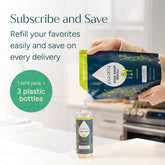 Puracy unscented dish soap 16oz bottles in a 3-pack, showing the bottles with clear labels and pump dispensers.
