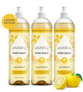 Puracy Yuzu dish soap in a 3-pack, showing bottles with yellow and green labels, designed for cleaning dishes effectively.