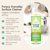 Puracy Everyday Multi-Surface Cleaner in a 16oz bottle with organic lemongrass scent, suitable for cleaning various surfaces.