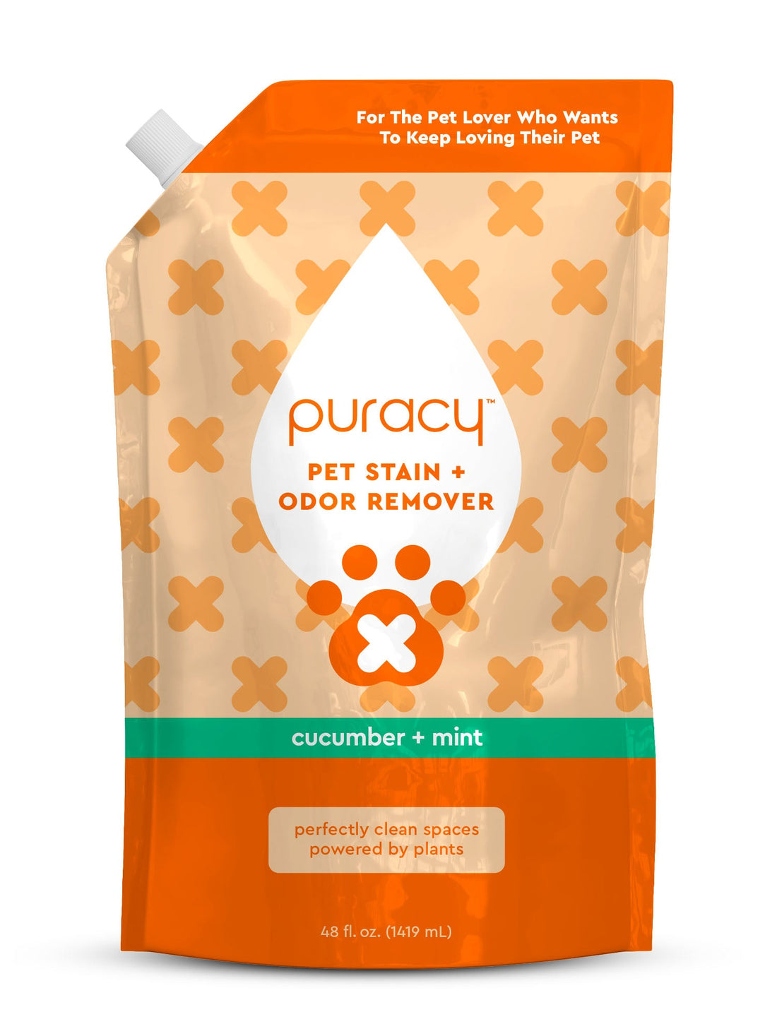 Puracy Pet Stain and Odor Remover bottle showing the 48oz size with a clean label and spray nozzle.