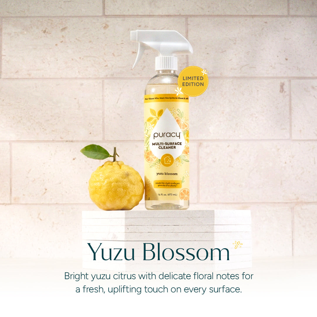 Puracy multi-surface cleaner spray bottle with label, suitable for cleaning various surfaces in the home.