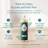 Puracy multi-surface cleaner bottle next to a clean wood floor, demonstrating its use for versatile surface cleaning.