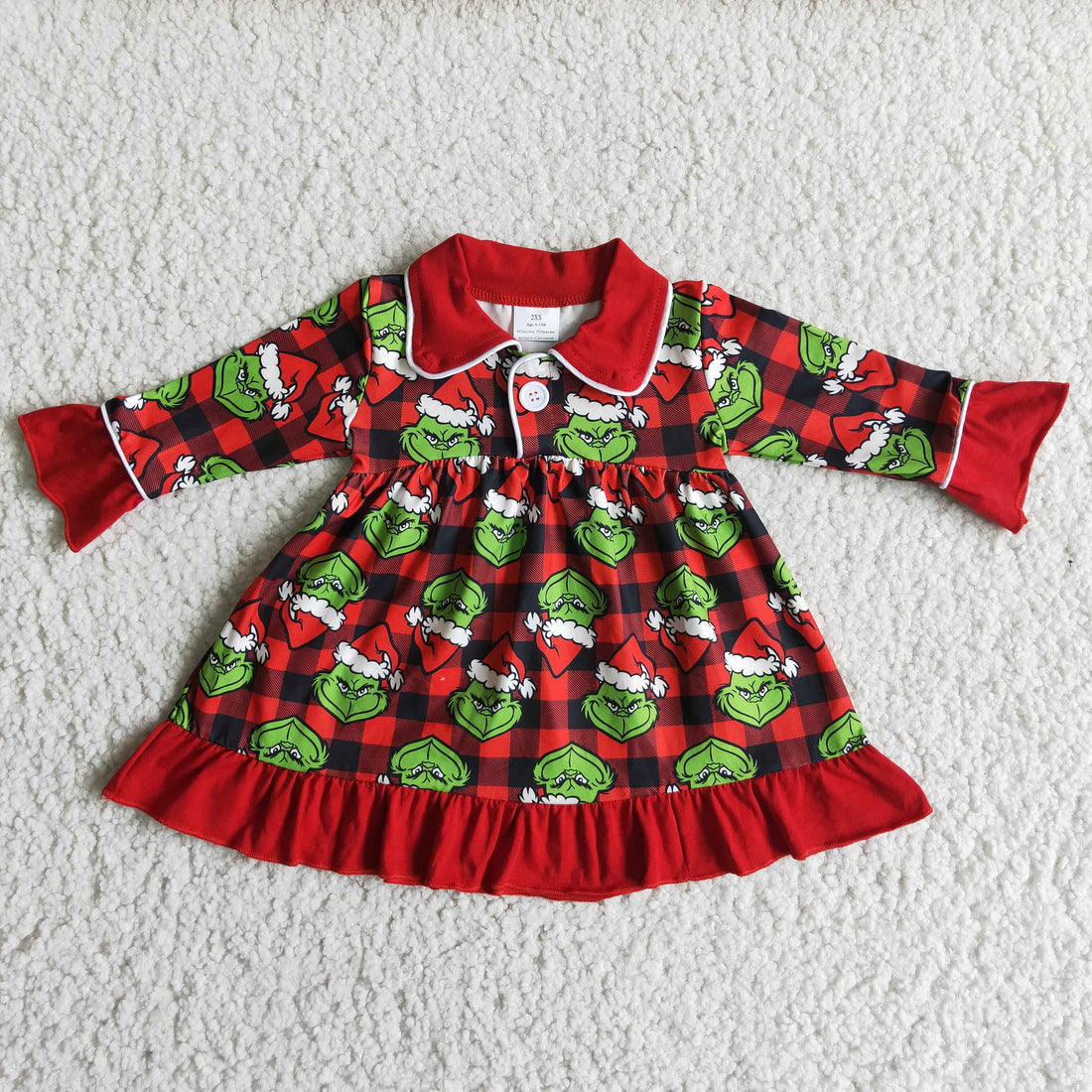 Long sleeve green face baby girls Christmas gown