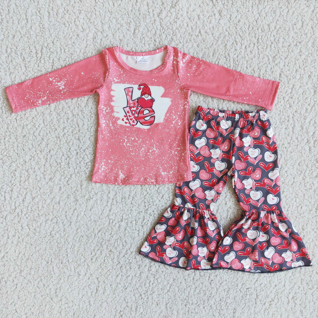 Love gnomies shirt heart print pants baby girls valenitne&