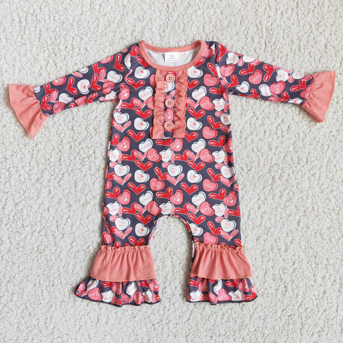 Heart print long sleeve baby girls valentine&