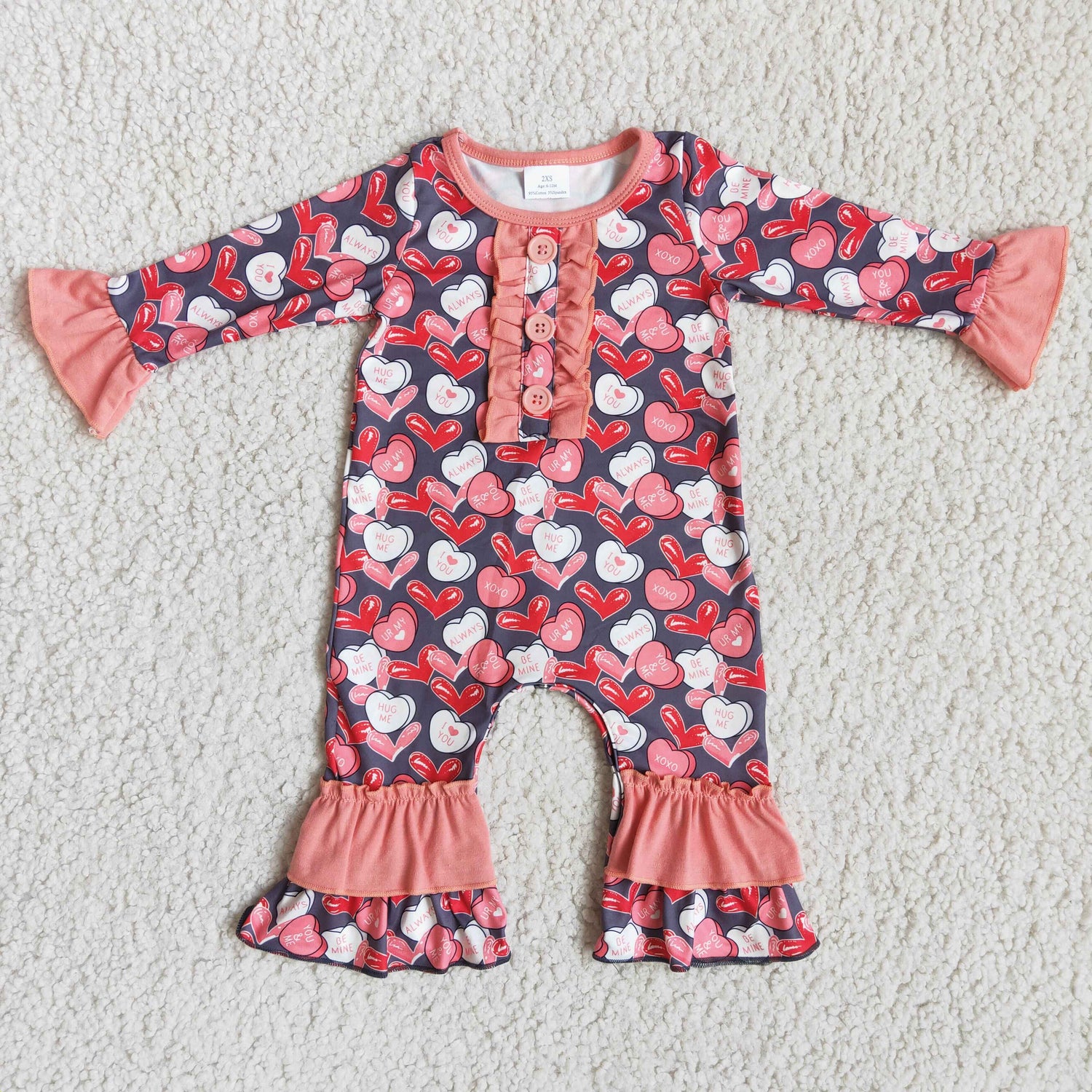 Heart print long sleeve baby girls valentine&