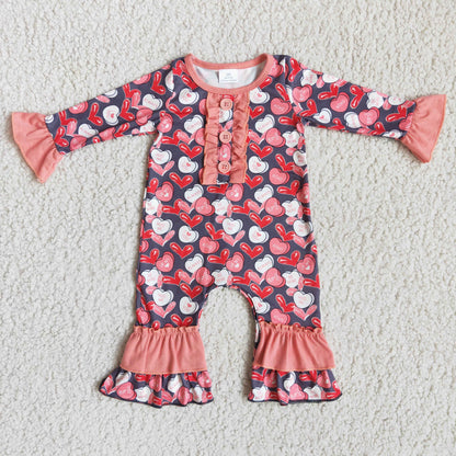 Heart print long sleeve baby girls valentine&