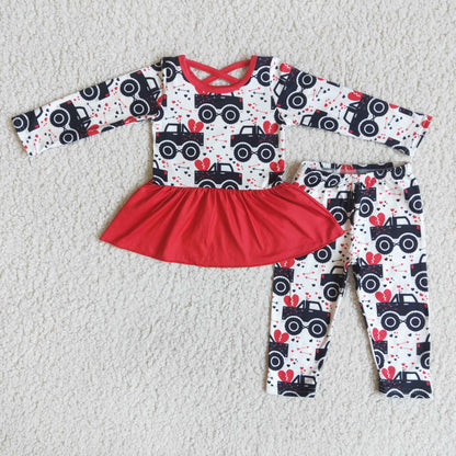 Tractor heart print peplum leggings girls valentine&