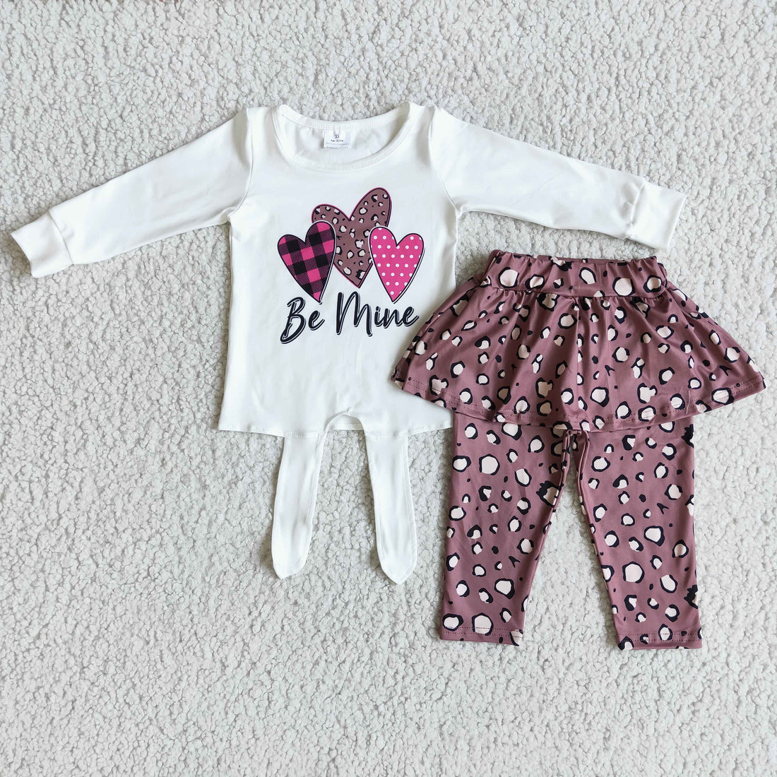Be mine heart print shirt leopard leggings match skirt girls boutique valentine&