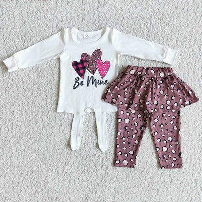 Be mine heart print shirt leopard leggings match skirt girls boutique valentine&