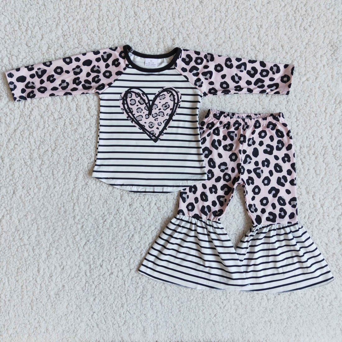Heart print leopard bell bottom pants kids girls boutique valentine&