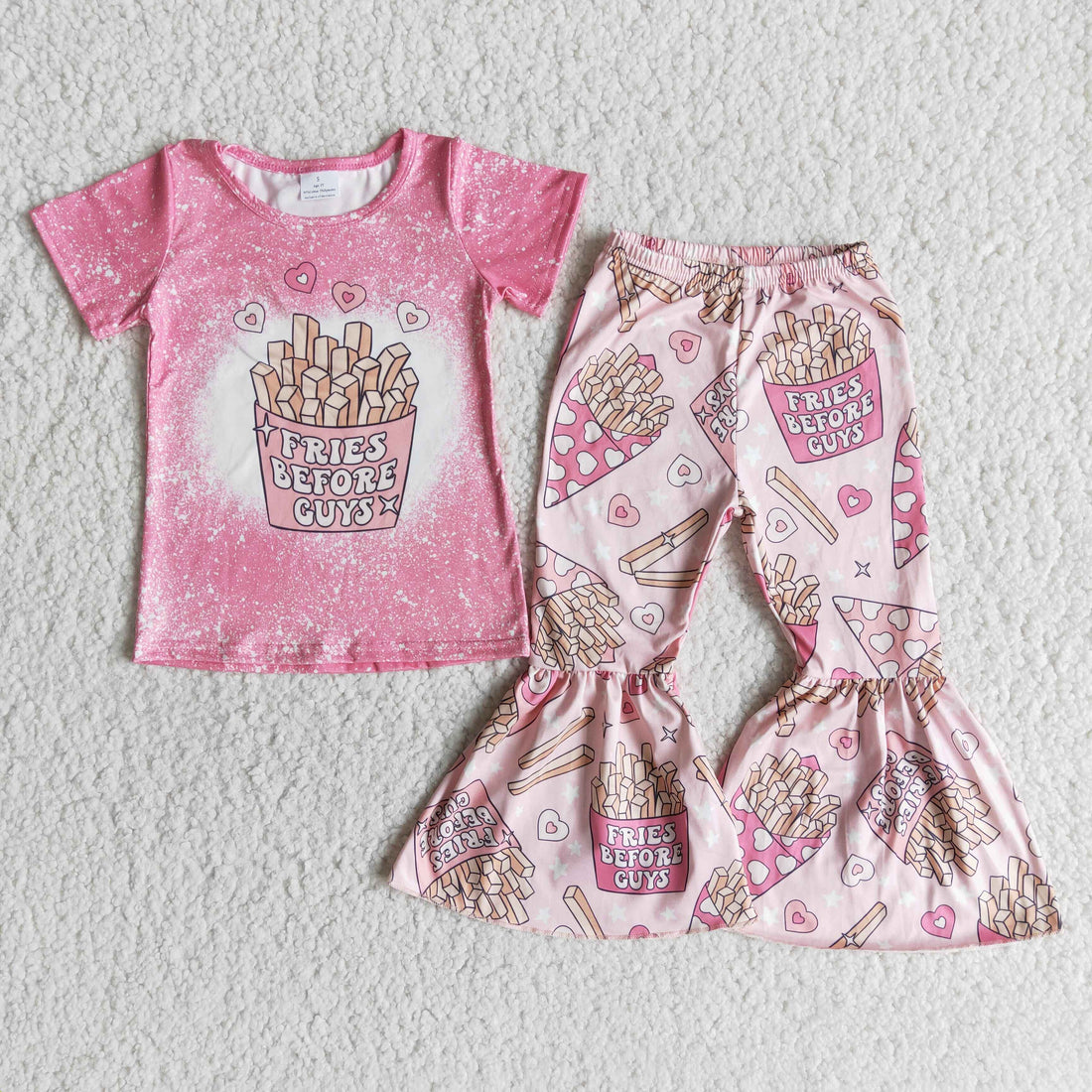 Fries before guys heart print shirt bell bottom pants girls valentine&