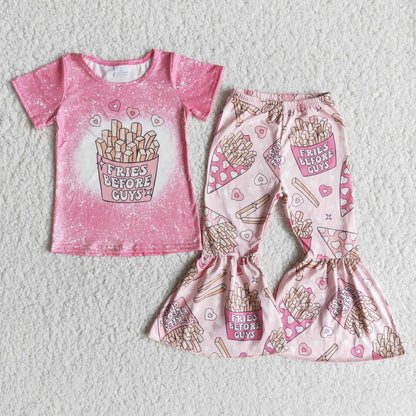 Fries before guys heart print shirt bell bottom pants girls valentine&