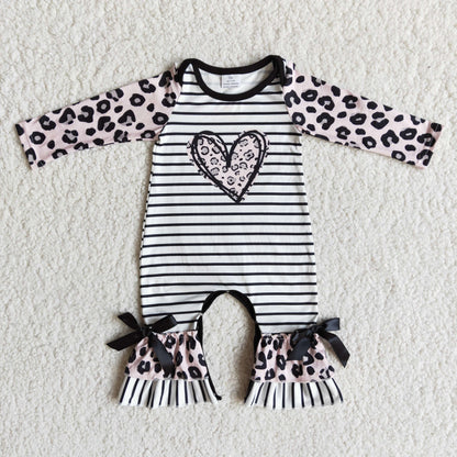 Leopard heart print long sleeve baby valentine&