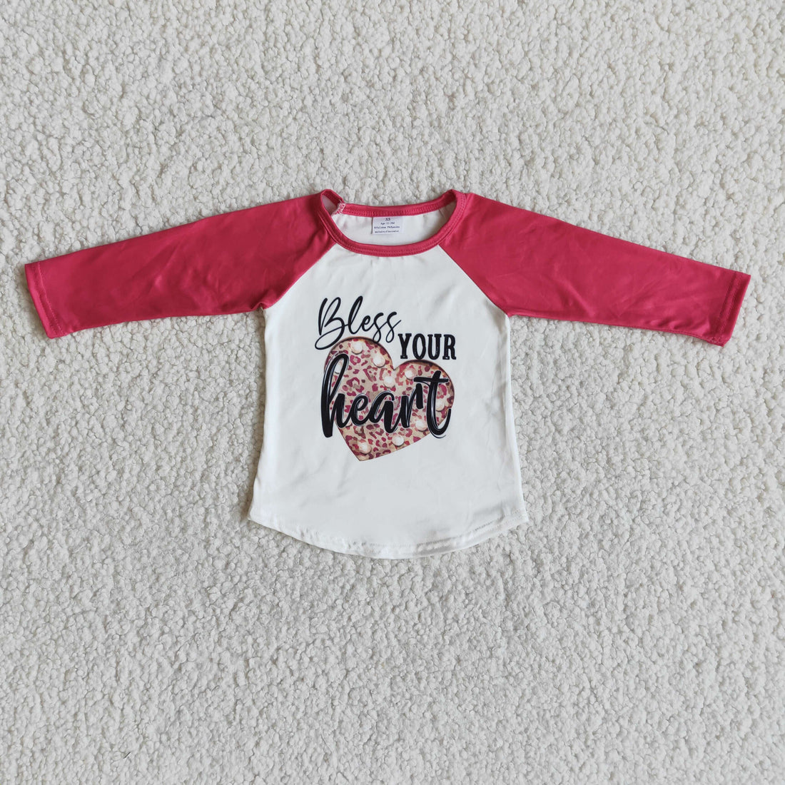 Bless your heart long sleeve raglan kids girls valentine&