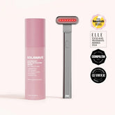 Solawave 4-in-1 red light therapy wand and activating serum kit for skincare, featuring a sleek design and light therapy tools.