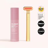Solawave Radiant Renewal skincare wand kit with red light therapy wand and activating serum in a gold packaging.
