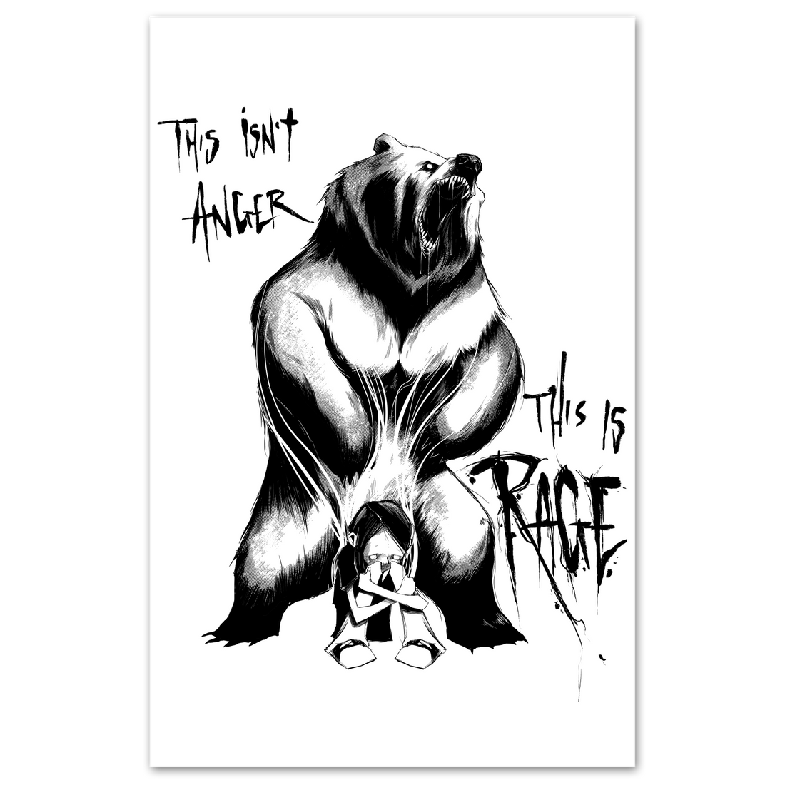 Colorful Rage print poster by Any Means Necessary Clothing, featuring bold graphic art on 11x17 inch paper.