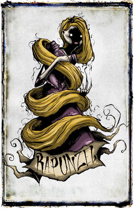 Rapunzel poster from Disney Darkness Prints by Any Means Necessary Clothing, featuring detailed artwork of the princess.