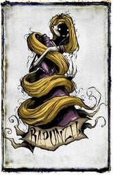 Rapunzel poster from Disney Darkness Prints by Any Means Necessary Clothing, featuring detailed artwork of the princess.
