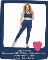 Rebekah Farley wearing Fitkitty Culture BodyLove high-rise leggings, black athletic leggings ideal for yoga and activewear.