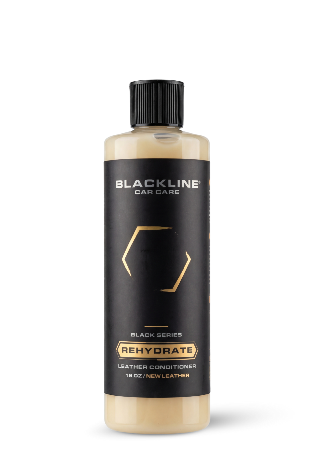Blackline Car Care Blackline® Rehydrate Leather Conditioner bottle showing the leather care product for rehydrating and conditioning leather.