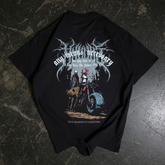 Black Ride or Die T-shirt from Any Means Necessary Clothing, showing the back design with bold text and casual fit.