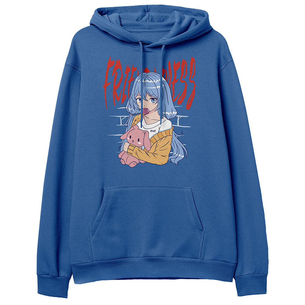 Yūjin Clothing Friendless Premium Hoodie in black with front pocket and adjustable drawstrings, casual and comfortable fit.
