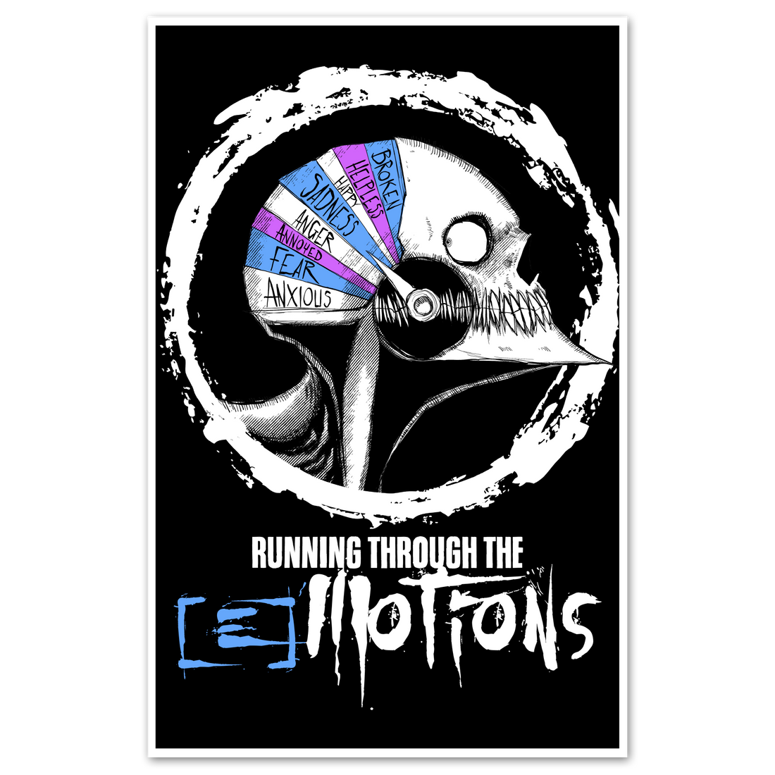 Running Emotions poster by Any Means Necessary Clothing, featuring dynamic print capturing motion and energy for wall decor.