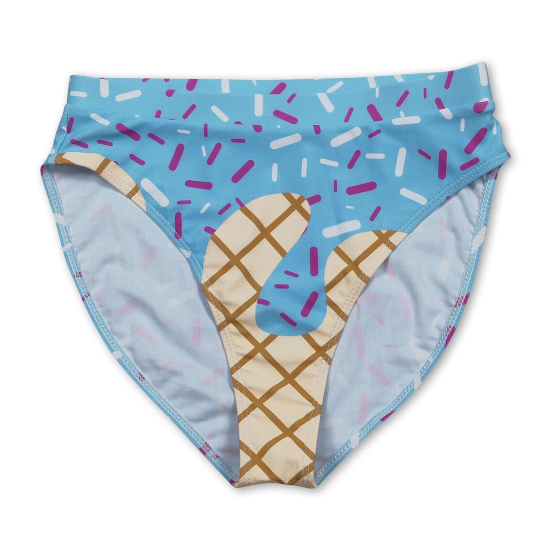 Light blue women’s swim bottom from Mini Rodeo, summer ice cream-inspired adult swimwear for women.